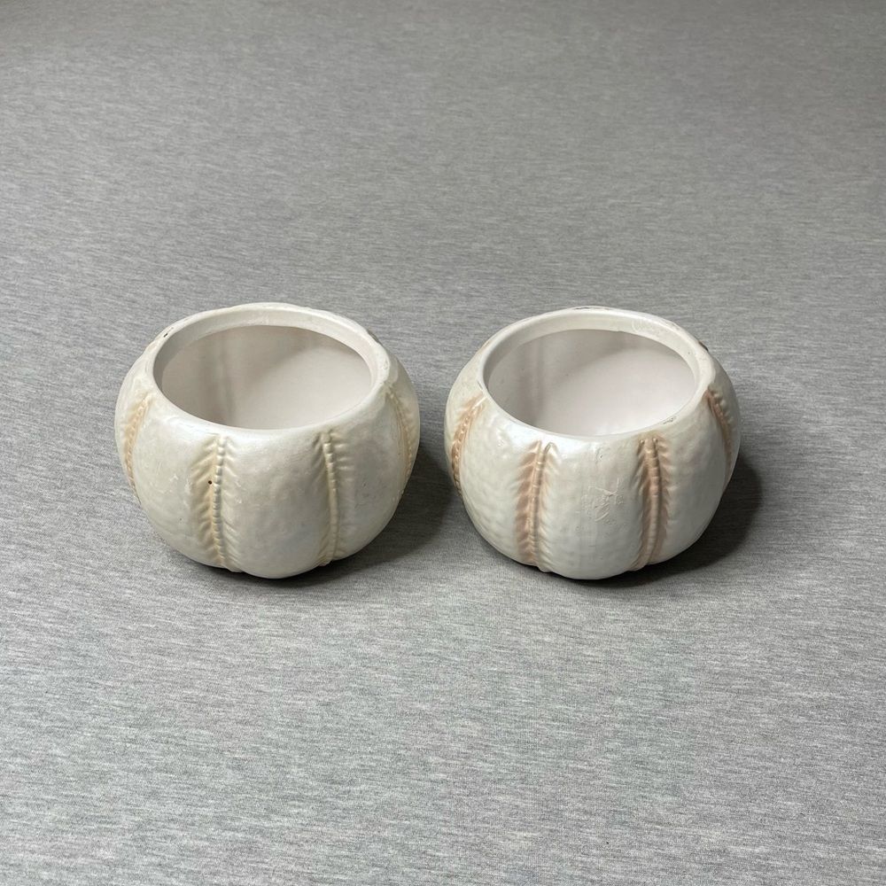Target Biege 5” Round Pumpkin Ceramic Planter Pot 2 PCS. Set